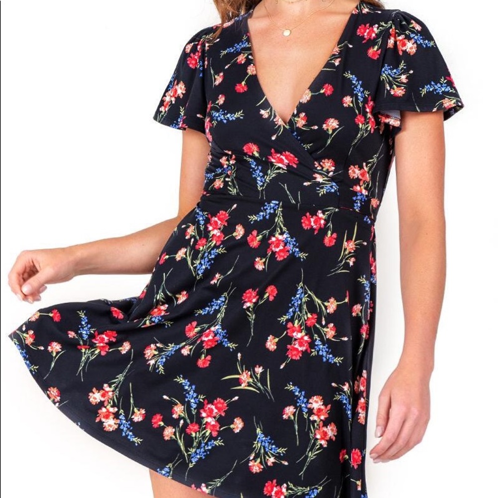 Black Floral Wrap Dress - Francesca’s - Medium